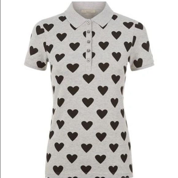 Burberry Women’s Heart Print Stretch Cotton Piqué Polo Shirt in Gray (XS) - Picture 2 of 8